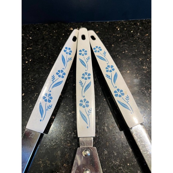 Vintage Fontana Stainless Steel Blue Cornflower Japan Cooking Utensil 3 PC Set - Picture 2 of 8